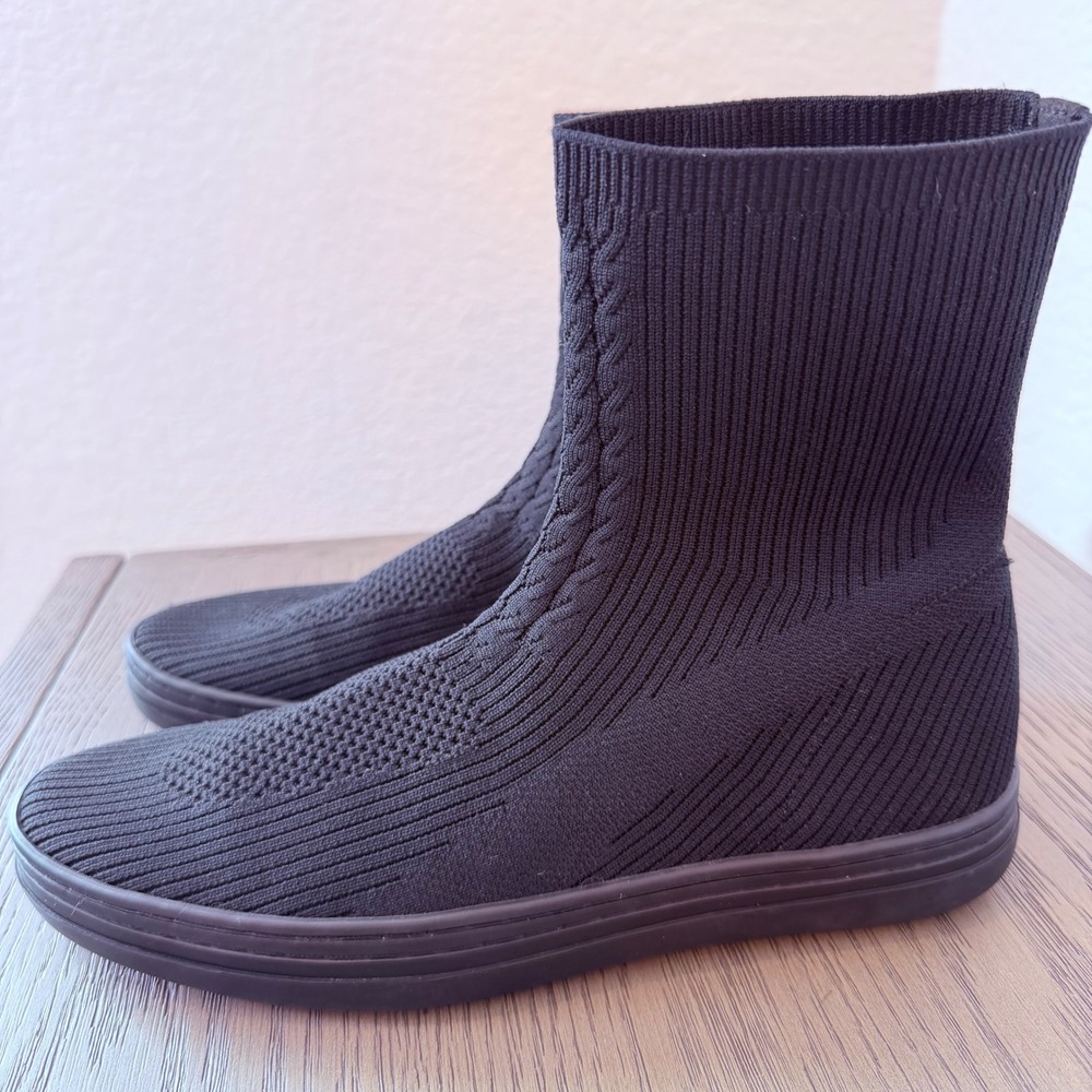 Natori Women Black Knit Sock Rave Boots Ribbed Cable Detail Ankle Bootie Size 8
